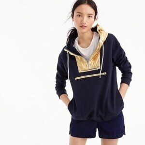 J. Crew Blue Gold Metallic Anorak Hoodie Size S